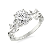 31-V1082GVW-E.01 - ARTCARVED - Floral Engagement Ring with Prong Set Marquise and Round Diamond Accents and Twisted Polished Shank