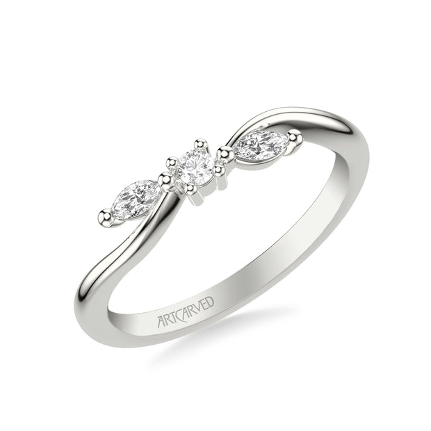 31-V1083W-L.00 - Goldman - Floral Wedding Band with Prong Set Marquise and Round Diamond Accents and Organic Polished Band