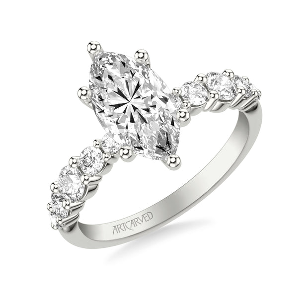 31-V1084HMW-E.01 - ARTCARVED - Classic Engagement Ring with Graduated Round Prong Set Diamond shank