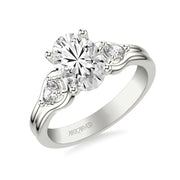 31-V1087HVW-E.01 - ARTCARVED - Classic Three-Stone Engagement Ring with Pear Side Stones and Double Row Polished Shank