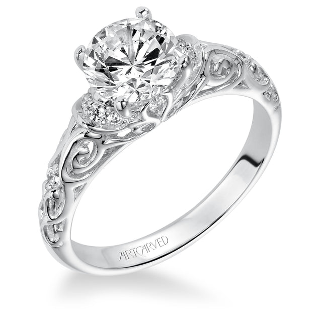 31-V284ERW-E.00 - Goldman - Diamond engagement ring with round center stone and carved diamond enhanced band