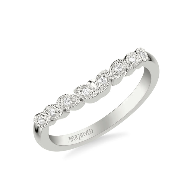 31-V309ARW-L.00 - ARTCARVED - Floral Curved Wedding Band with Milgrain Diamond Petal Motif