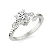 31-V783GRW-E.01 - ARTCARVED - Floral Engagement Ring with Diamond and Milgrain Accented Petal Gallery and Polished Shank