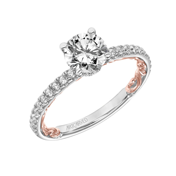 31-V903ERWR-E.01 - Goldman - Lyric Engagement Ring with Diamond Collar and Inner Carved details and Diamond Shank
