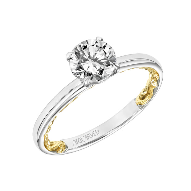31-V905ERWY-E.01 - Goldman - Lyric Solitaire Diamond Engagement Ring  with Inner Carved details and Polished Shank