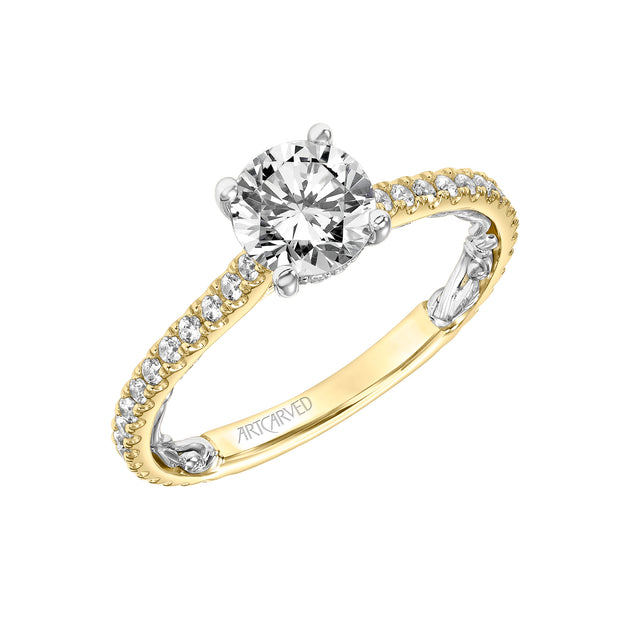 31-V908ERYW-E.01 - Goldman - Lyric Engagement Ring with Inner Carved details and Diamond Shank