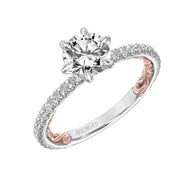 31-V909GRWR-E.01 - ARTCARVED - Lyric Engagement Ring with Six Prong Setting and Inner Carved details and Diamond Shank