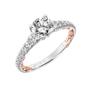 31-V911ERWY-E.01 - ARTCARVED - Lyric Engagement Ring with Diamond Accent basket and Inner Carved details and Graduated Diamond Shank