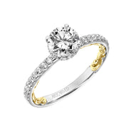 31-V913ERWY-E.01 - ARTCARVED - Lyric Engagement Ring with Hidden Diamond Halo and Inner Carved details and Diamond Shank