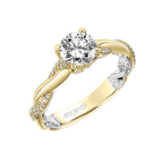 31-V920ERYW-E.01 - ARTCARVED - Lyric Engagement Ring with Diamond Accent basket and Inner Carved details with Alternating Diamond and Polish Twist Shank