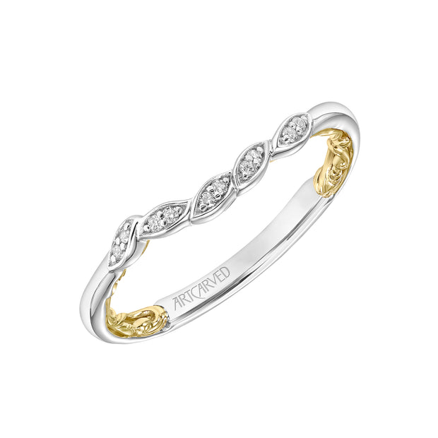 31-V922WY-L.00 - ARTCARVED - Lyric Curved Wedding Band with Diamond and Milgrain Petal Accents