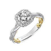 31-V933ERWY-E.01 - ARTCARVED - Lyric Engagement Ring with Cushion Diamond Halo and Accented Diamond Gallery with Twist Diamond and Polished Shank