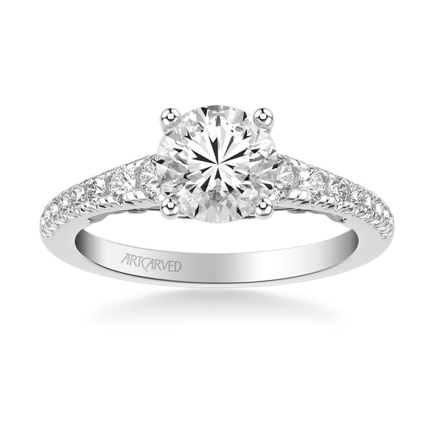 31-V1009GRW-E.01 - ARTCARVED - Lyric Engagement Ring with Carved Gallery details and Graduated Diamond Shank