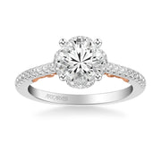31-V1010GRWR-E.01 - ARTCARVED - Lyric Engagement Ring with Round Diamond Halo and Carved Gallery details with  Diamond Shank
