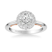 31-V1011ERWR-E.01 - ARTCARVED - Lyric Engagement Ring with Round Diamond Halo and Carved Gallery details with Polished Shank