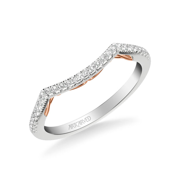 Lyric Curved Diamond Wedding Band with Inner Carved details