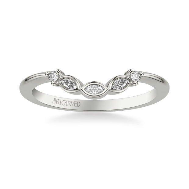 31-V1031EVW-L.00 - ARTCARVED - Floral Curved Wedding Band with Bezel Set Marquise Diamond Petal Accents