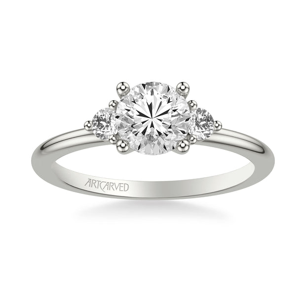 31-V1033ERW-E.01 - ARTCARVED - Classic Three-Stone Engagement Ring with Round Side Stone Diamonds
