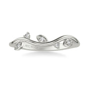 Floral Curved Wedding Band with Diamond Petal Accents and Floating Diamonds