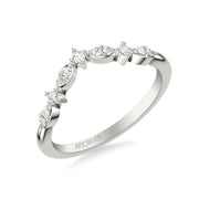 Floral Curved Wedding Band with Prong Set Round Diamonds