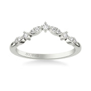 Floral Curved Wedding Band with Prong Set Round Diamonds
