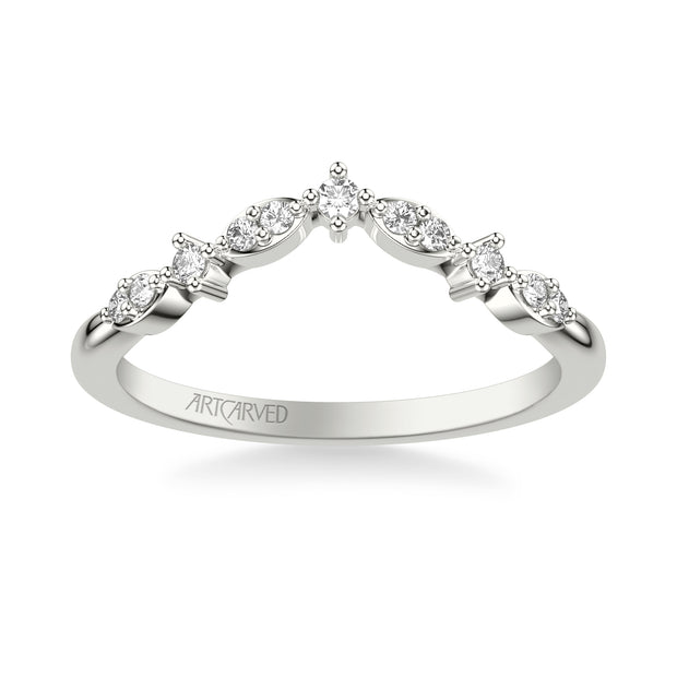 Floral Curved Wedding Band with Prong Set Round Diamonds