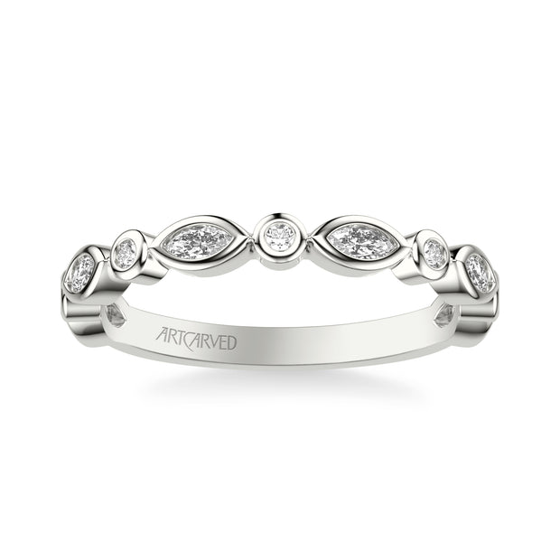 Floral Wedding Band with Alternating Bezel Set Marquise and Round Diamonds