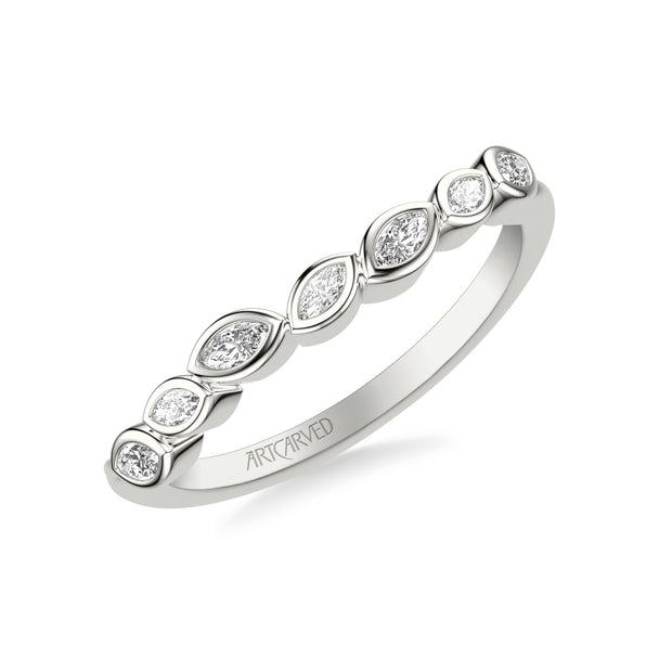 Floral Curved Wedding Band with Bezel Set Marquise Diamond Petals