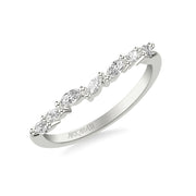 Floral Curved Wedding Band with Prong Set Marquise Diamonds