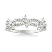 Floral Twist Wedding Band with Diamond Floating Prong Set Marquise and Round Diamond Accents