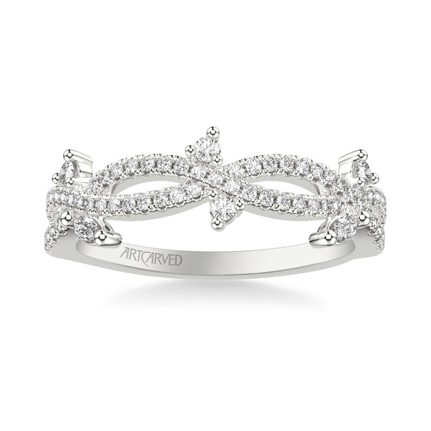 Floral Twist Wedding Band with Diamond Floating Prong Set Marquise and Round Diamond Accents