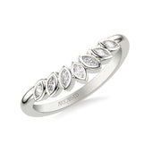 Floral Curved Wedding Band with Bezel Set Marquise Diamonds