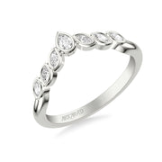 Floral Curved Wedding Band with Bezel Set Marquise and Pear Diamonds
