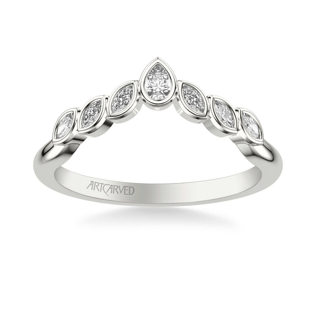 Floral Curved Wedding Band with Bezel Set Marquise and Pear Diamonds