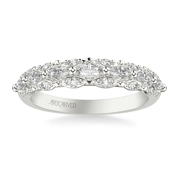 Classic Wedding Band with Triple Row Prong Set Round and Marquise Diamonds