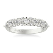 Classic Wedding Band with Triple Row Prong Set Round and Marquise Diamonds