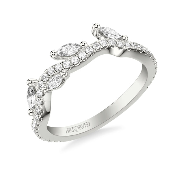 Floral Wedding Band with Floating Prong Set Marquise Diamond Petals and Organic Diamond Shank