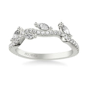 Floral Wedding Band with Floating Prong Set Marquise Diamond Petals and Organic Diamond Shank