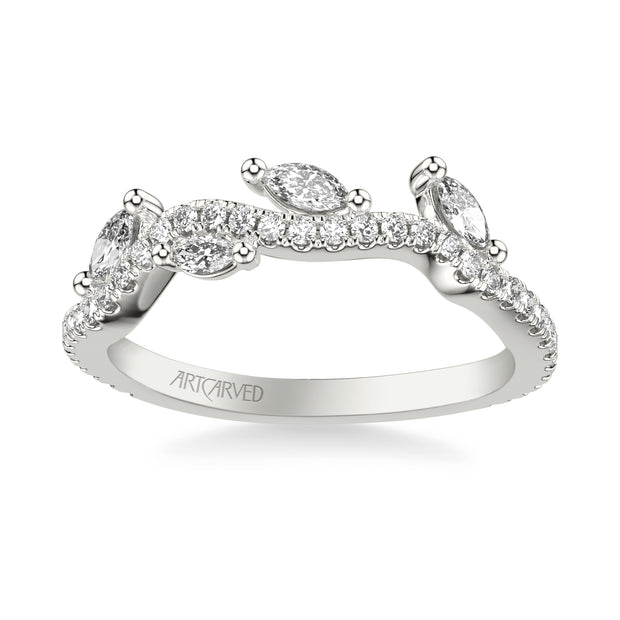Floral Wedding Band with Floating Prong Set Marquise Diamond Petals and Organic Diamond Shank