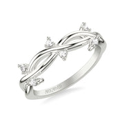 Floral Wedding Band with Floating Prong Set Marquise and Round Diamond Accents and Twisted Polished Shank