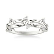Floral Wedding Band with Floating Prong Set Marquise and Round Diamond Accents and Twisted Polished Shank