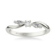 Floral Wedding Band with Prong Set Marquise and Round Diamond Accents and Organic Polished Band
