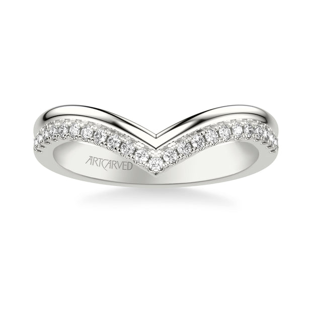 31-V1087W-L.00 - ARTCARVED -  Classic Wedding Band with Double Row V Shape Diamond and Polished Band