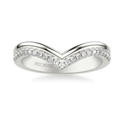 Classic Wedding Band with Double Row V Shape Diamond and Polished Band