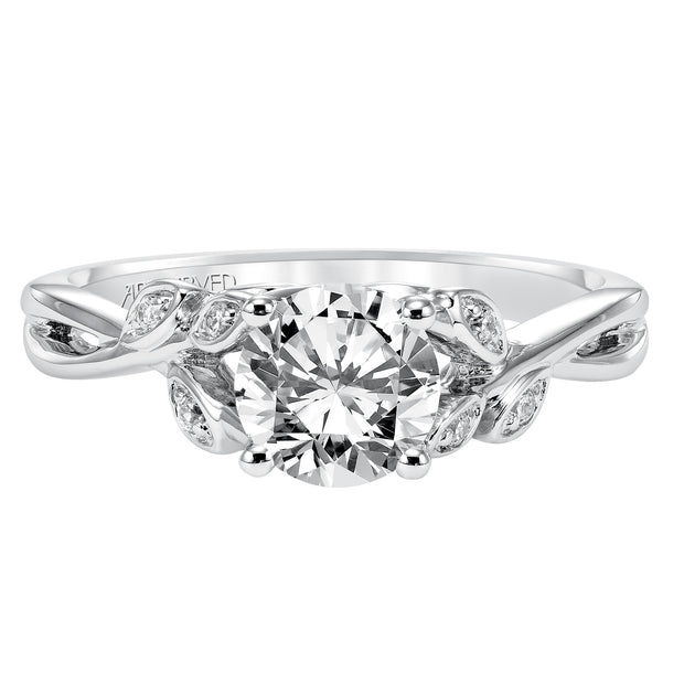 31-V317ERW-E.01 - ARTCARVED - Floral Engagement Ring with Hidden Diamond Petal Accents and Polished Bypass Shank