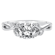 31-V317ECW-E.01 - ARTCARVED - Floral Engagement Ring with Hidden Diamond Petal Accents and Polished Bypass Shank