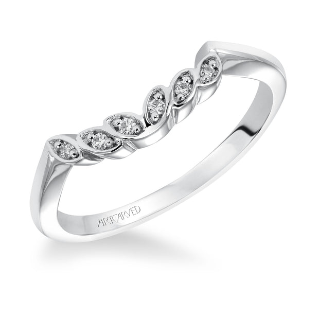 Floral Curved Wedding Band with Diamond Petal Accents
