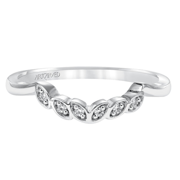 Floral Curved Wedding Band with Diamond Petal Accents