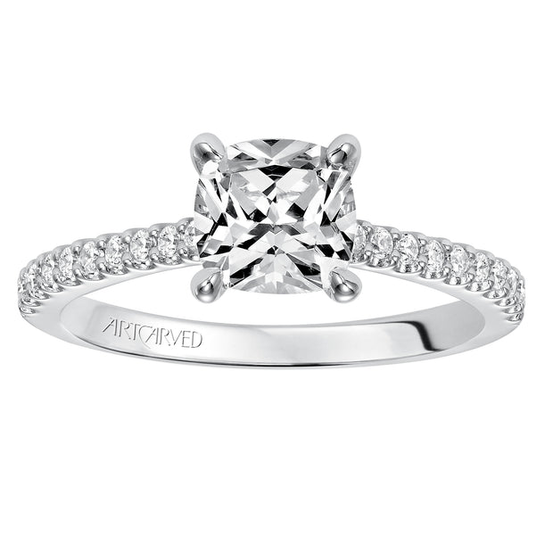 31-V574GRW-E.01 - ARTCARVED - Willa, Classic prong set diamond engagement ring with diamond detailed crown and bridge with diamond accented shank