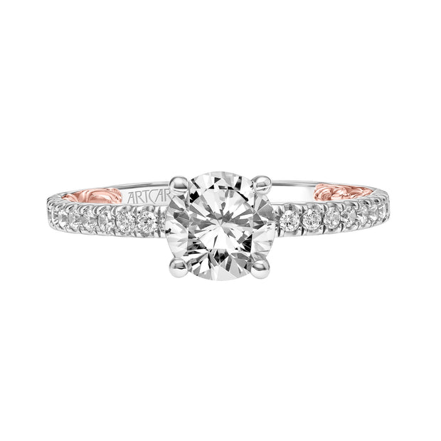31-V903ERWR-E.01 - ARTCARVED - Lyric Engagement Ring with Diamond Collar and Inner Carved details and Diamond Shank